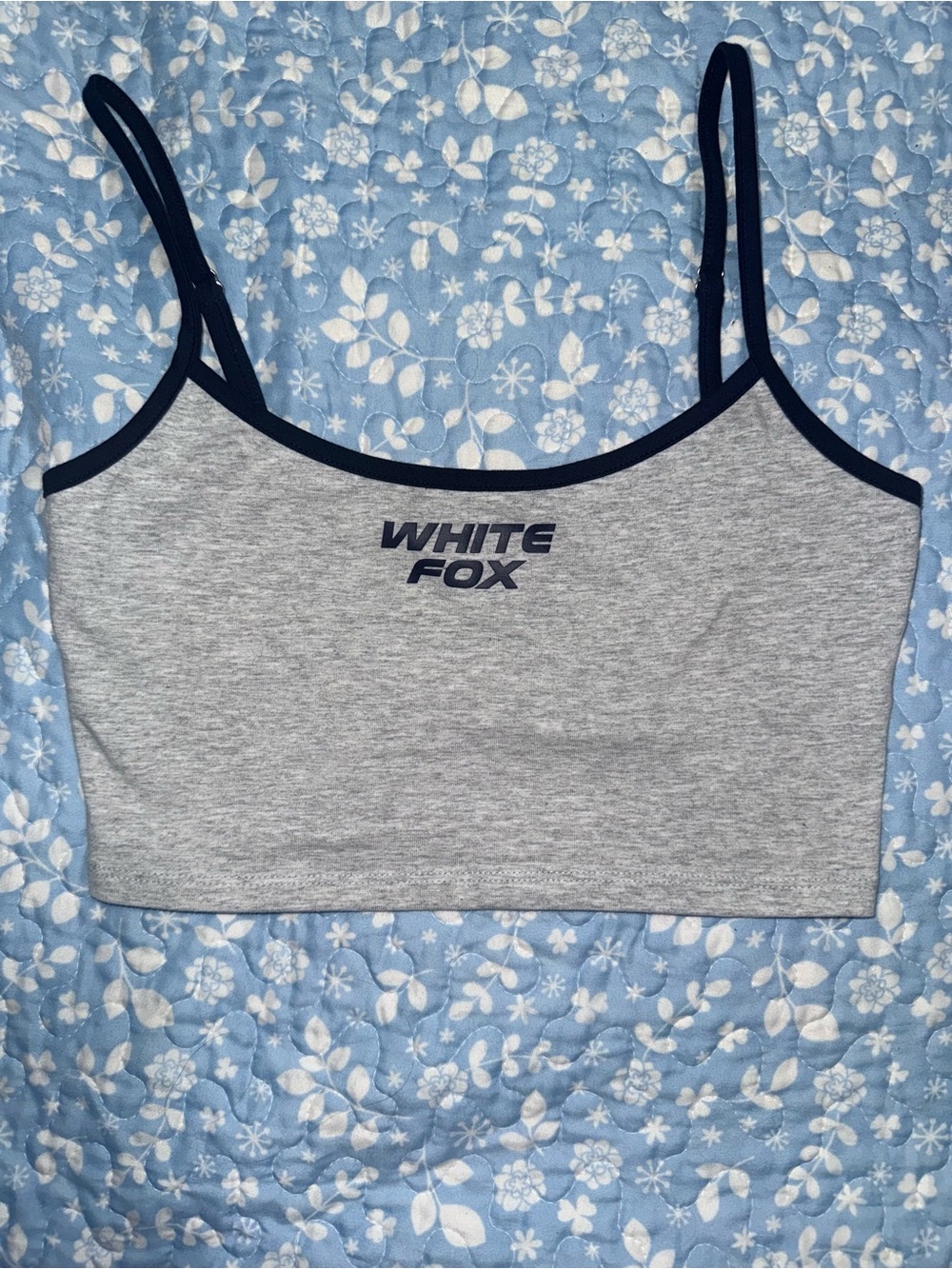 White Fox Boutique Heather Gray Crop Bralette with Navy Trim